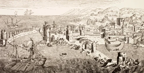Plano de la isla de Rodas, Grecia en el siglo XV, de 